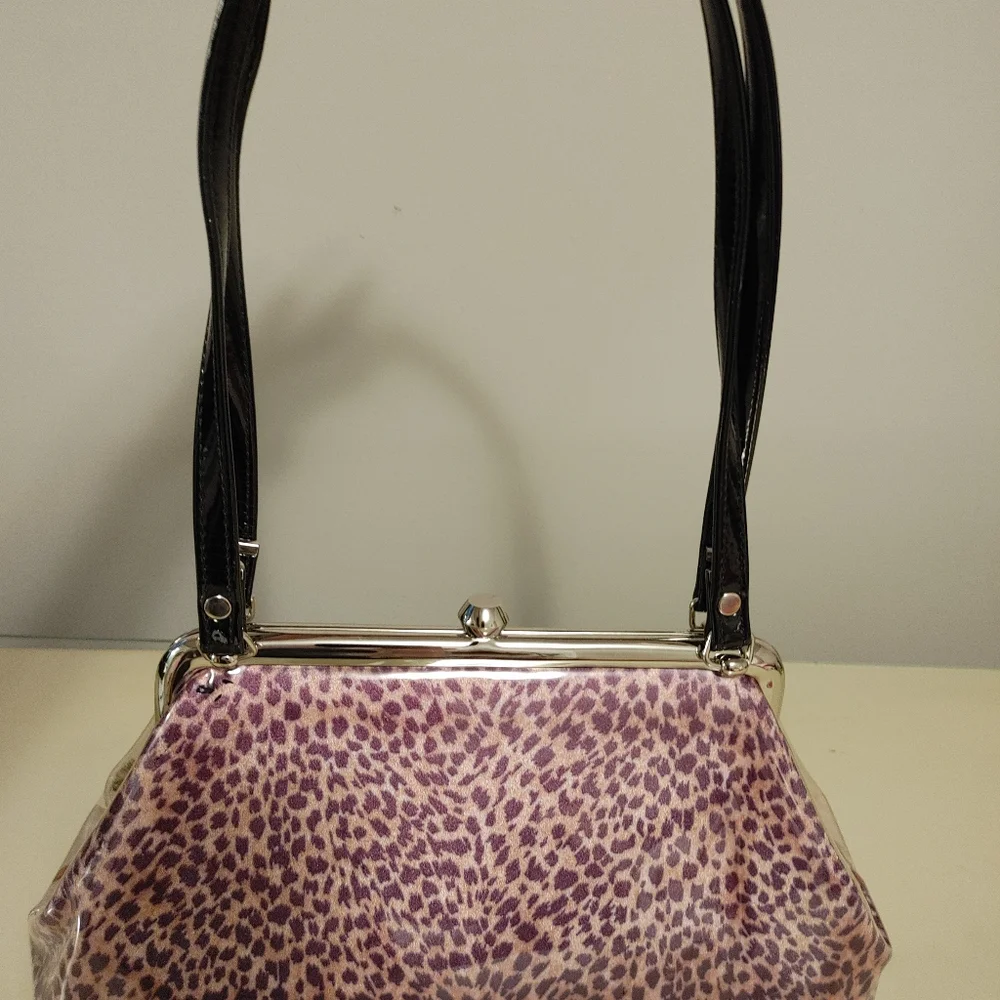 Women's Beige Guitar & Floral Vinyl Frame-Top Handbag